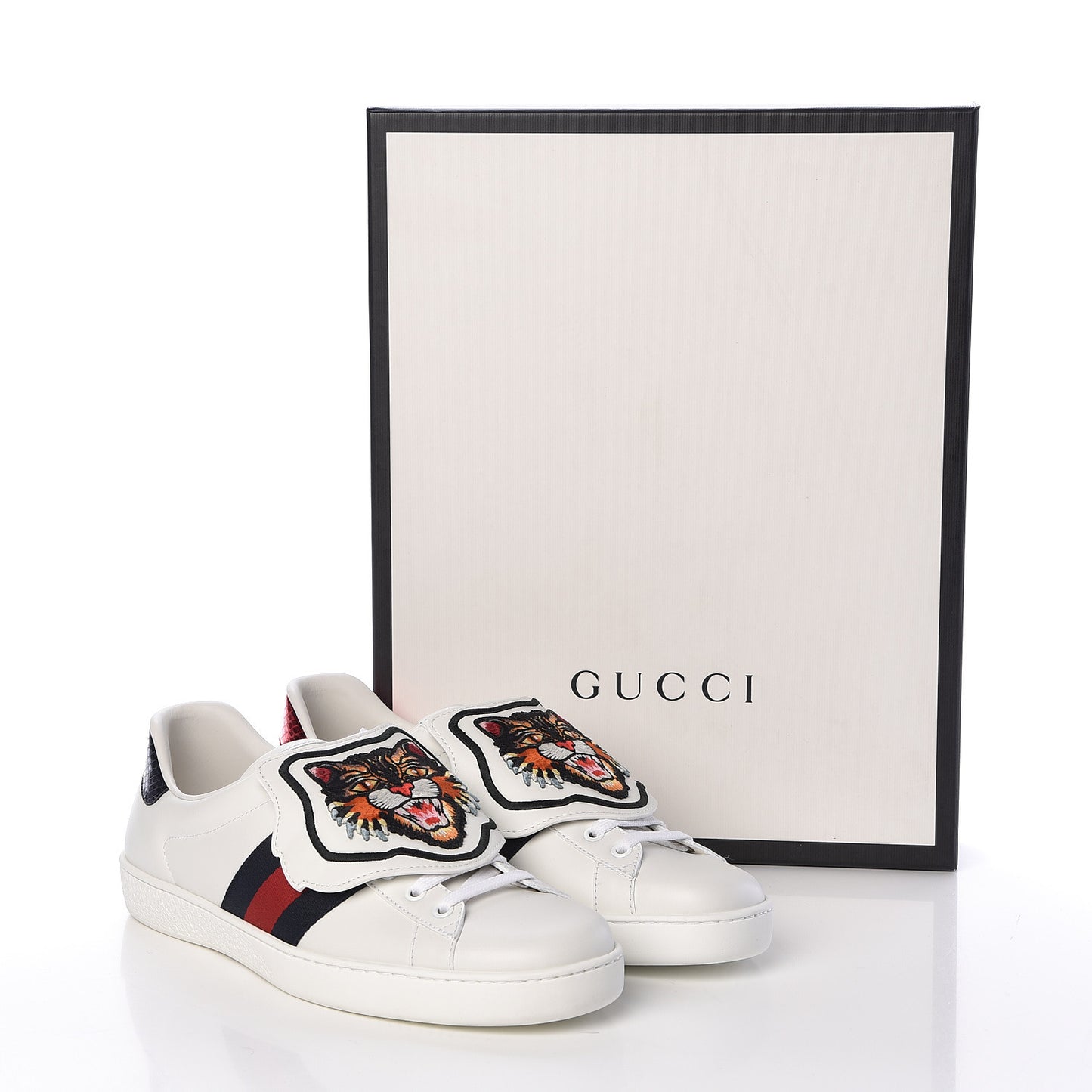 Calfskin Ayers Web Angry Cat Embroidered Mens Ace Sneakers 8.5 White