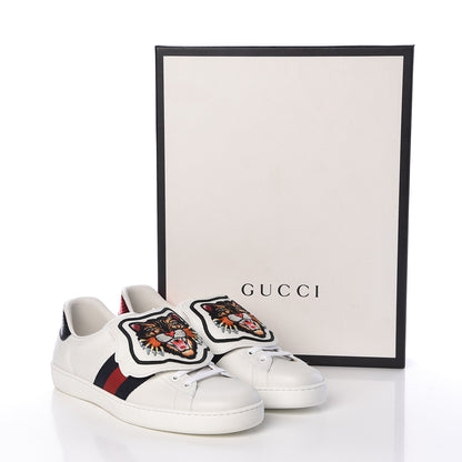 Gucci Calfskin Ayers Web Angry Cat Embroidered Mens Ace Sneakers 8.5 White 9 of 9