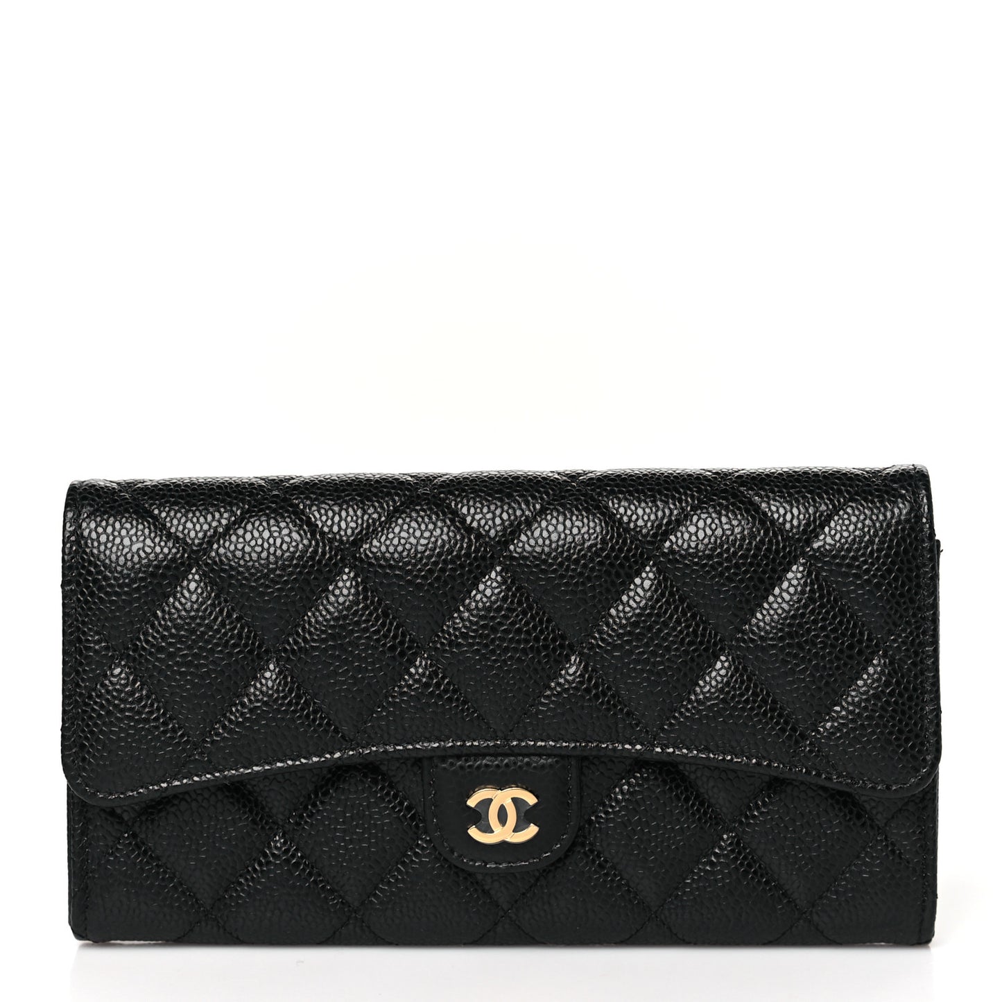 Caviar Quilted Large Gusset Flap Wallet Black