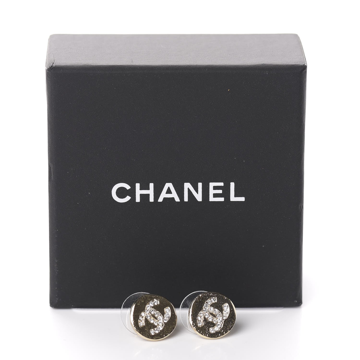 Chanel Crystal Papyrus Stud Earrings Gold 5 of 5