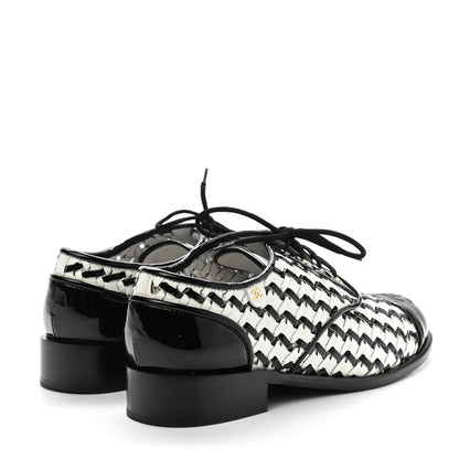 Chanel Lambskin Braided Patent CC Lace Up Oxfords 39 Black White 4 of 9