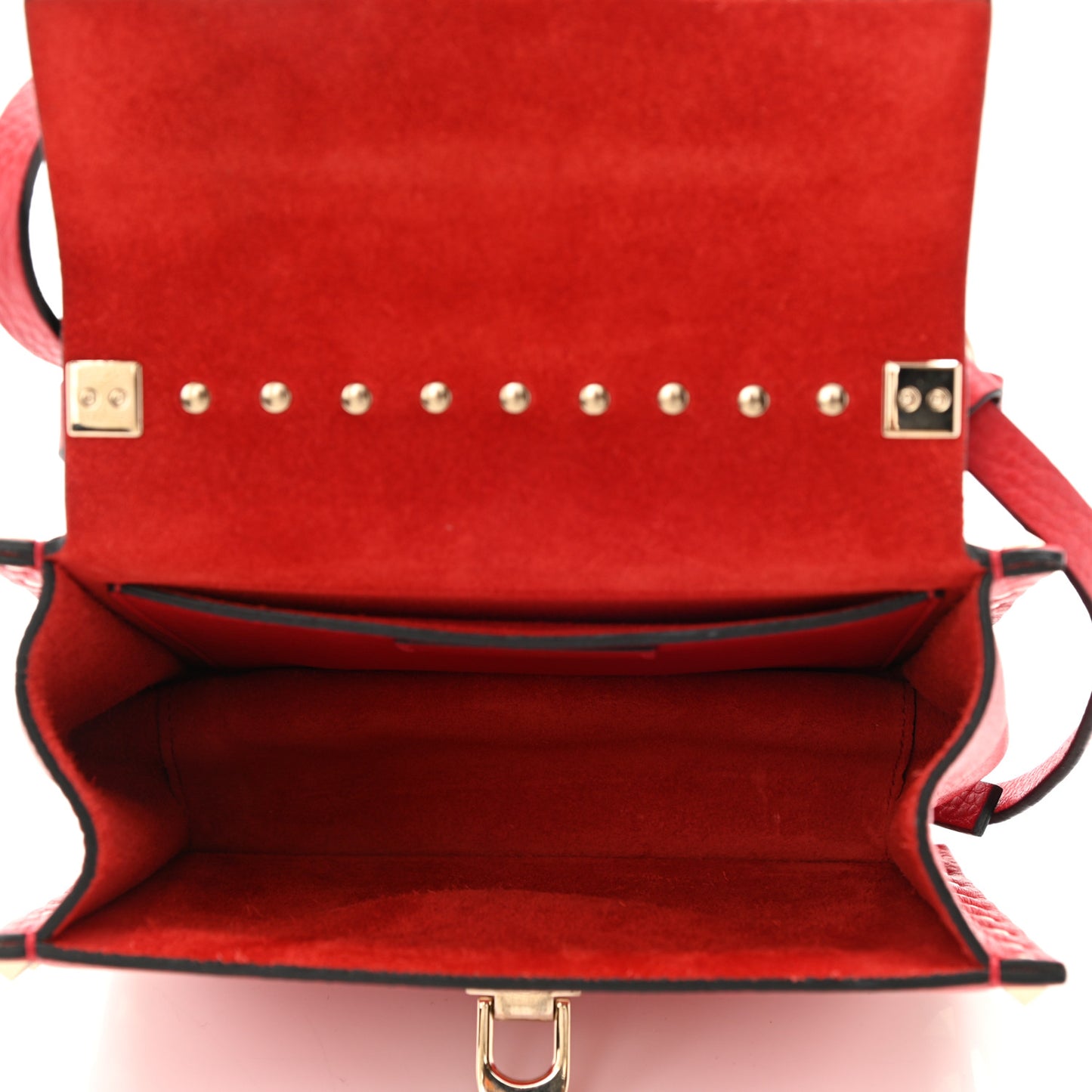 Pebbled Calfskin Rockstud Overlay Flap Top Handle Bag Rouge Pur