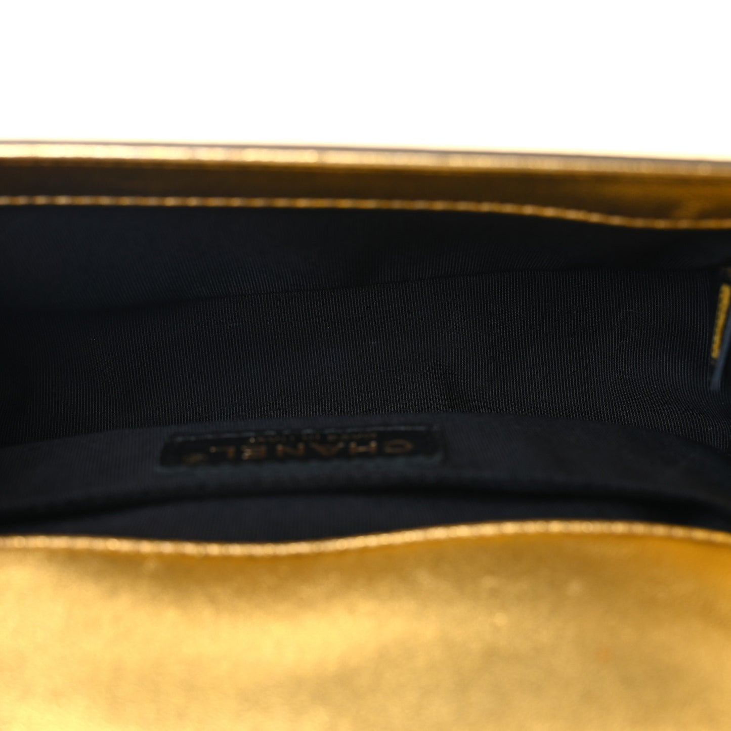 Metallic Patent Calfskin Quilted Small Boy Flap Gold