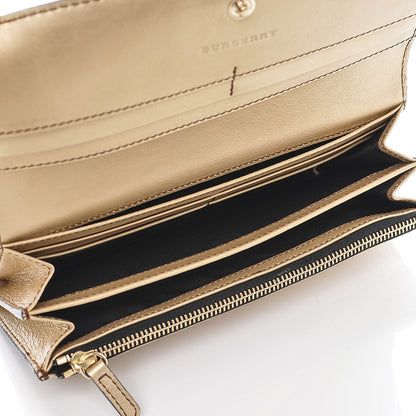 Burberry Metallic Signature Grain Calfskin Check Embossed Porter Continental Wallet Camel Gold 6 of 7