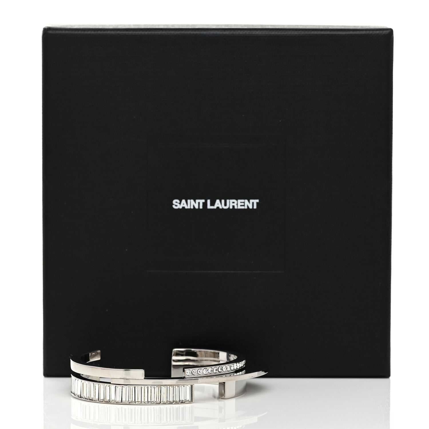 Saint Laurent Metal Crystal Stacked Bangle Bracelet Silver 5 of 5