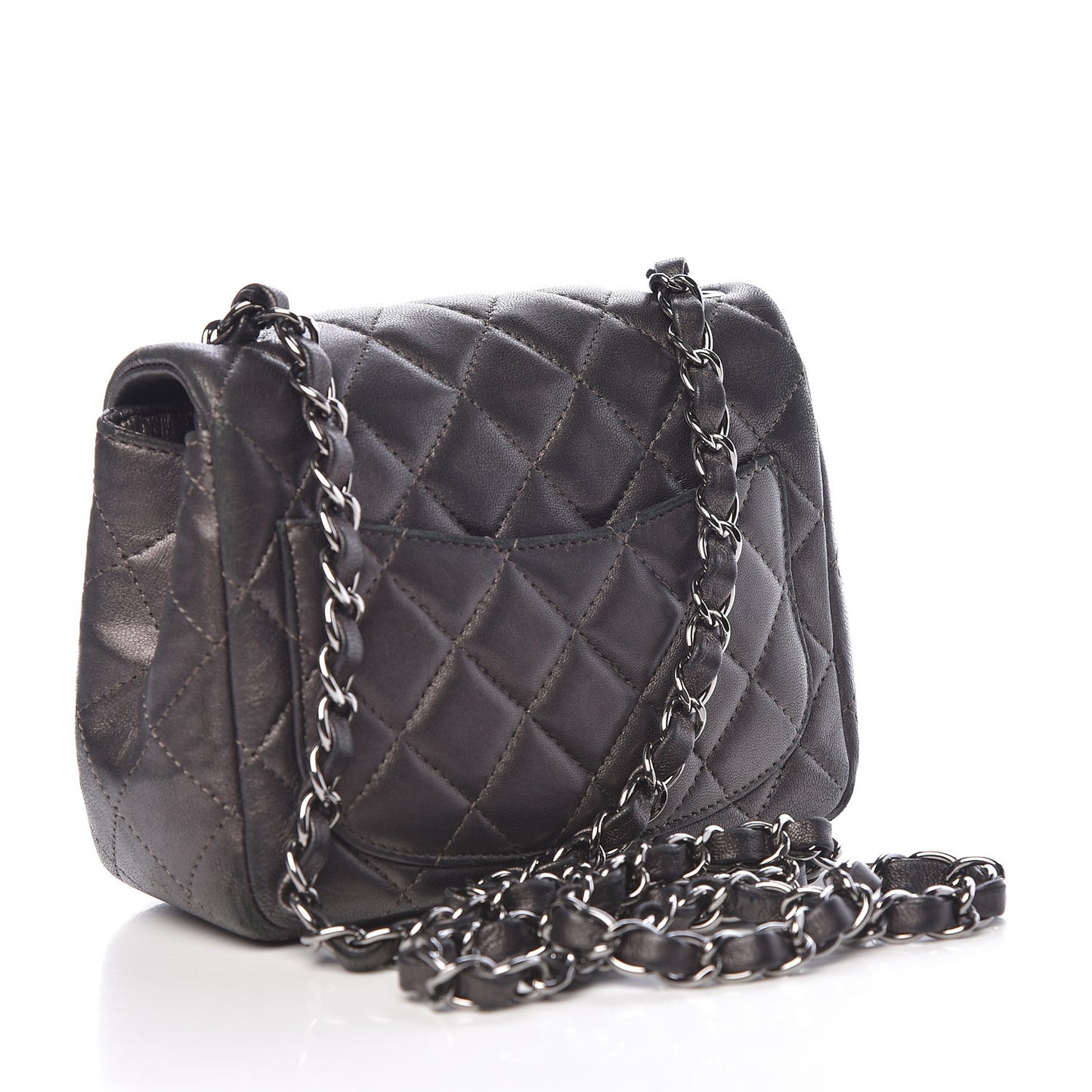 Metallic Lambskin Quilted Mini Square Flap Grey