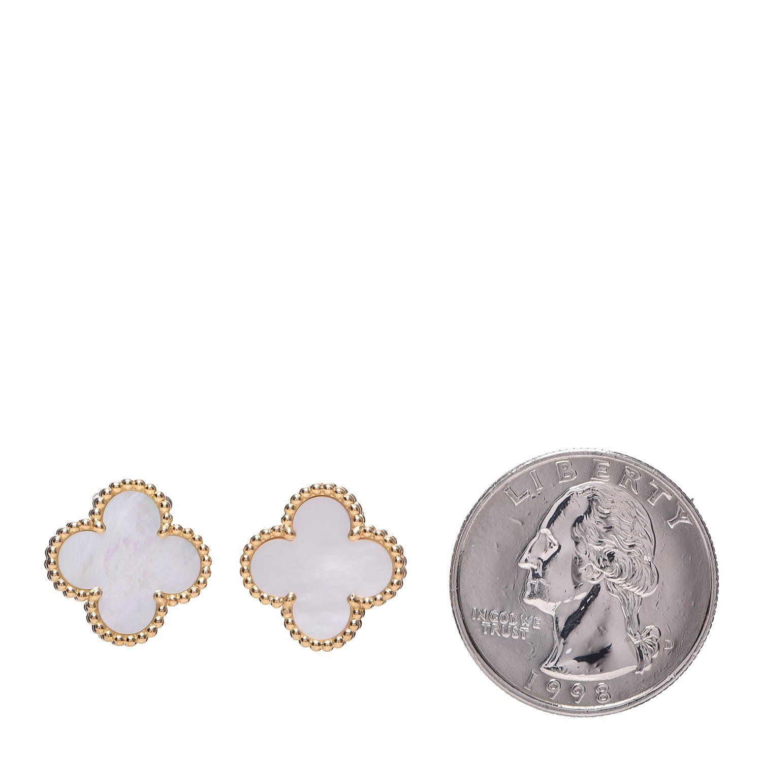 Van Cleef & Arpels 18K Yellow Gold Mother of Pearl Vintage Alhambra Earrings 2 of 6