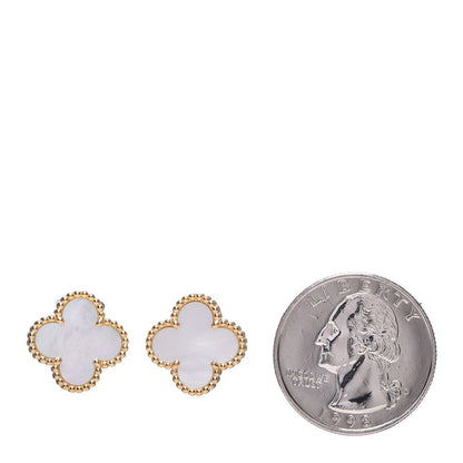 Van Cleef & Arpels 18K Yellow Gold Mother of Pearl Vintage Alhambra Earrings 2 of 6