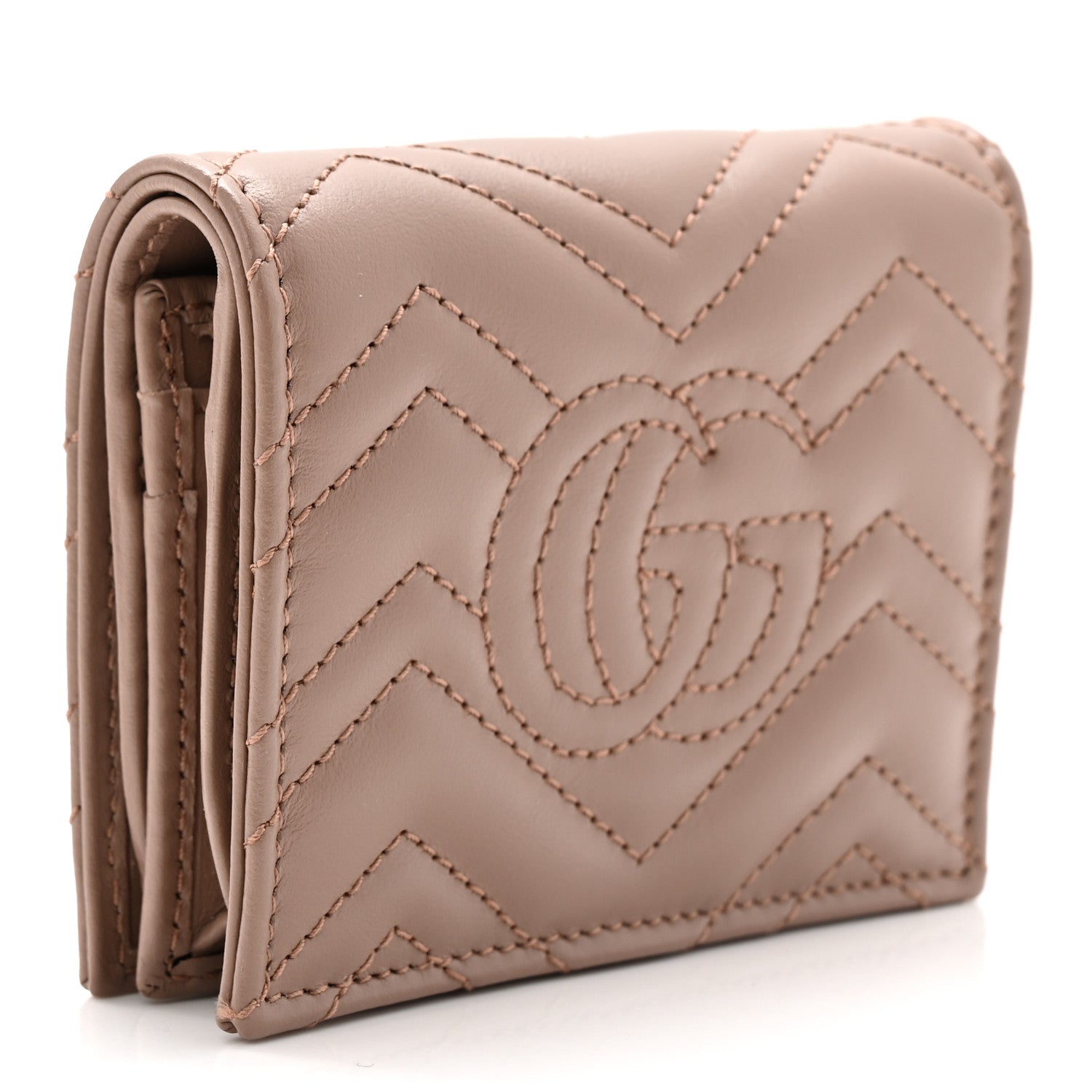 Gucci Calfskin Matelasse GG Marmont Card Case Wallet Porcelain Rose 3 of 7