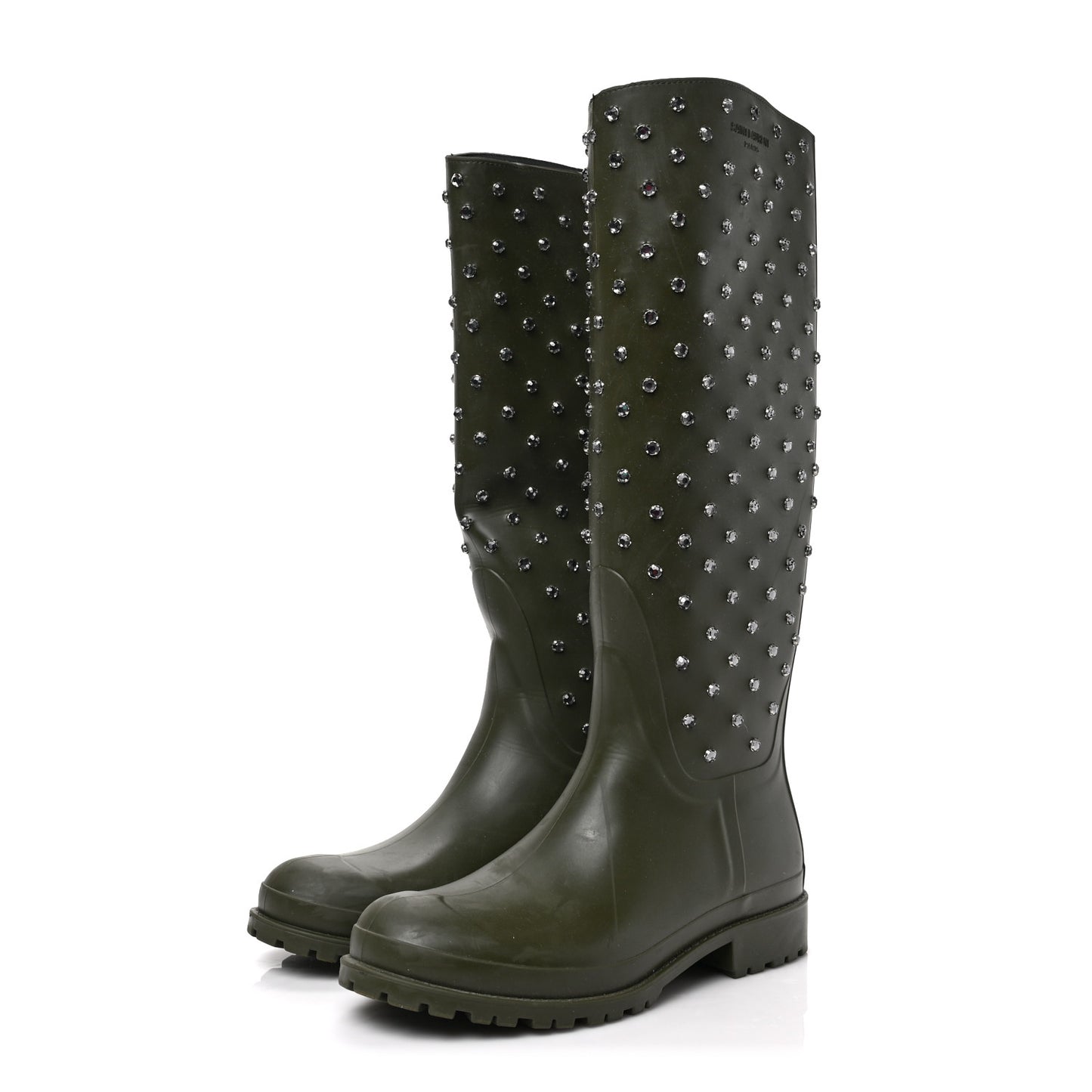 Rubber Studded Festival Rain Boots 38 New Kaki Fonce