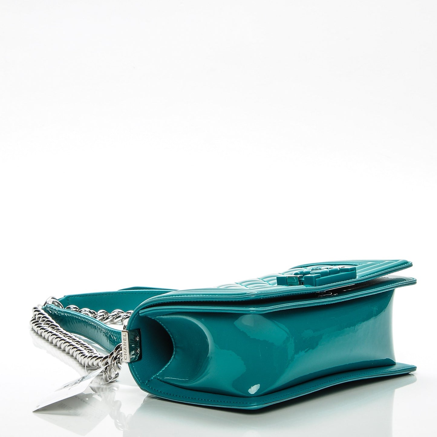 Patent Calfskin Small Boy Flap Plexiglass Green