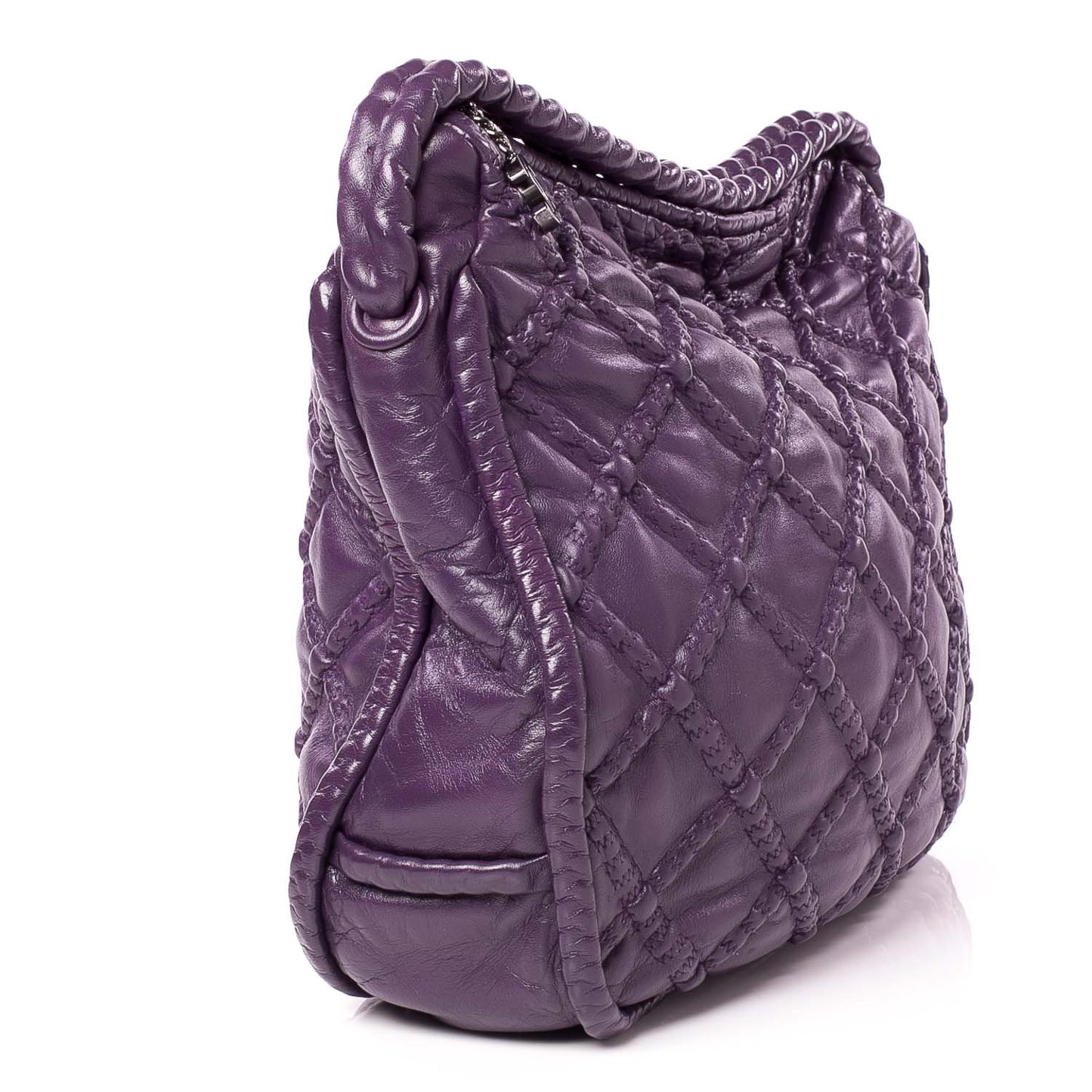 Quilted Lambskin Hidden Chain Hobo Purple