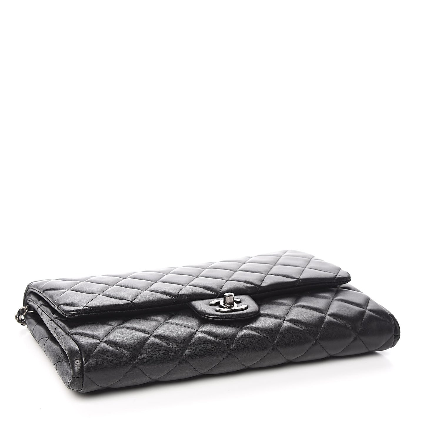 Lambskin Quilted Clutch With Chain Flap Black