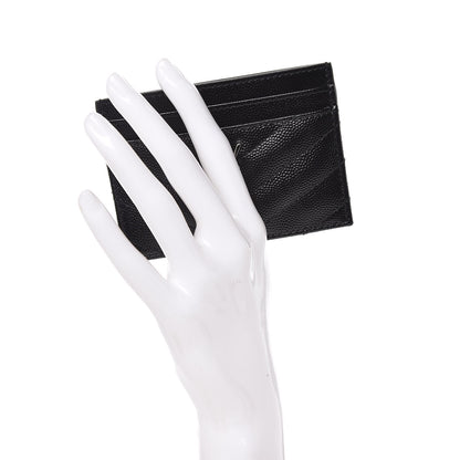 Saint Laurent Grain De Poudre Matelasse Chevron Monogram Credit Card Case Black 2 of 8