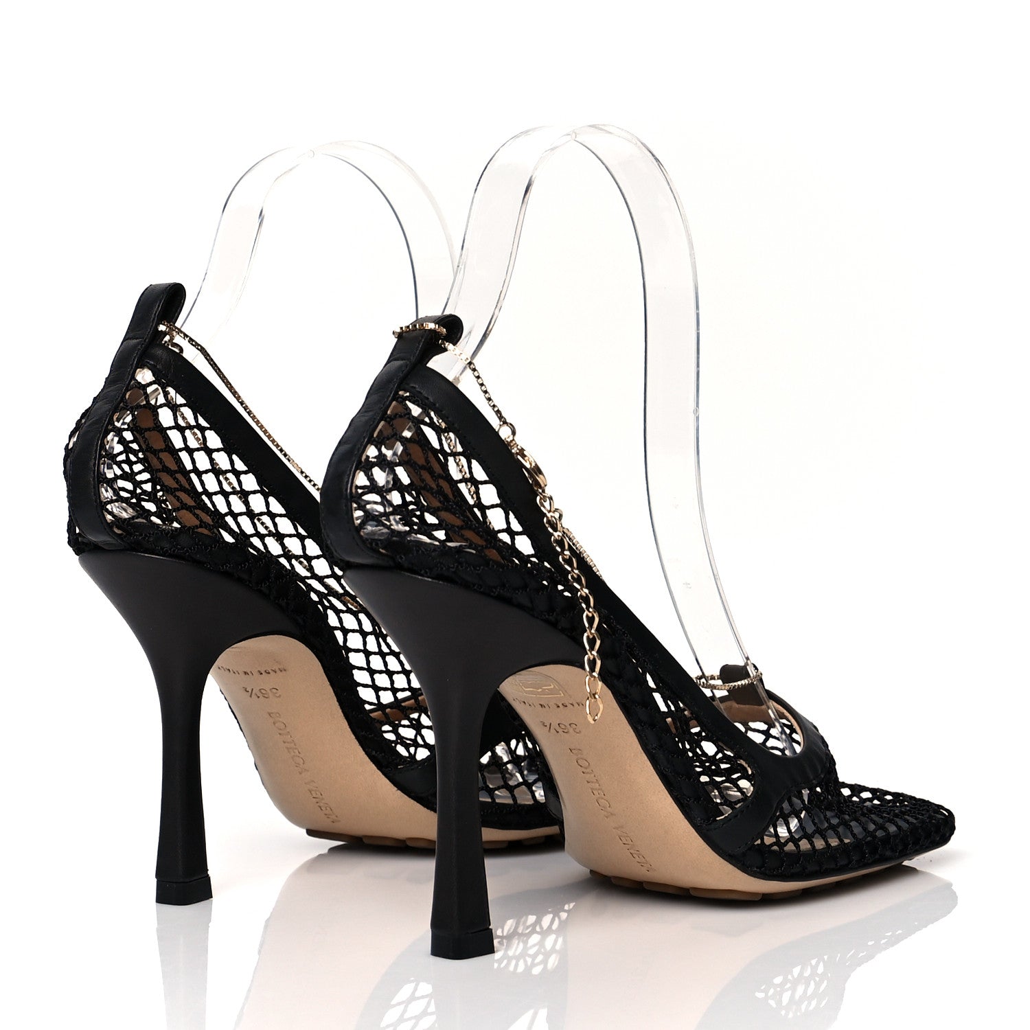 Bottega Veneta Mesh Calfskin Chain Stretch Pumps 36.5 Black 4 of 7