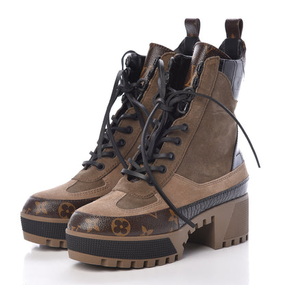 Louis Vuitton Suede Calfskin Monogram Laureate Platform Desert Boots 36 Taupe 3 of 6