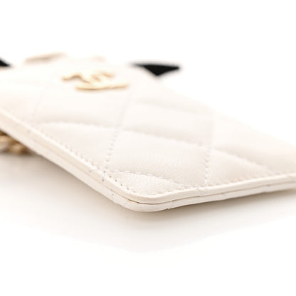 Chanel Lambskin Quilted Camellia Bow Card Holder On Chain White 10 of 11