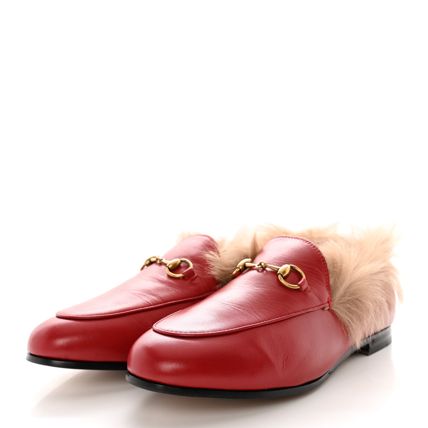 Gucci Malaga Kid Fur Womens Jordaan Loafers 37.5 Hibiscus Red Natural 3 of 8