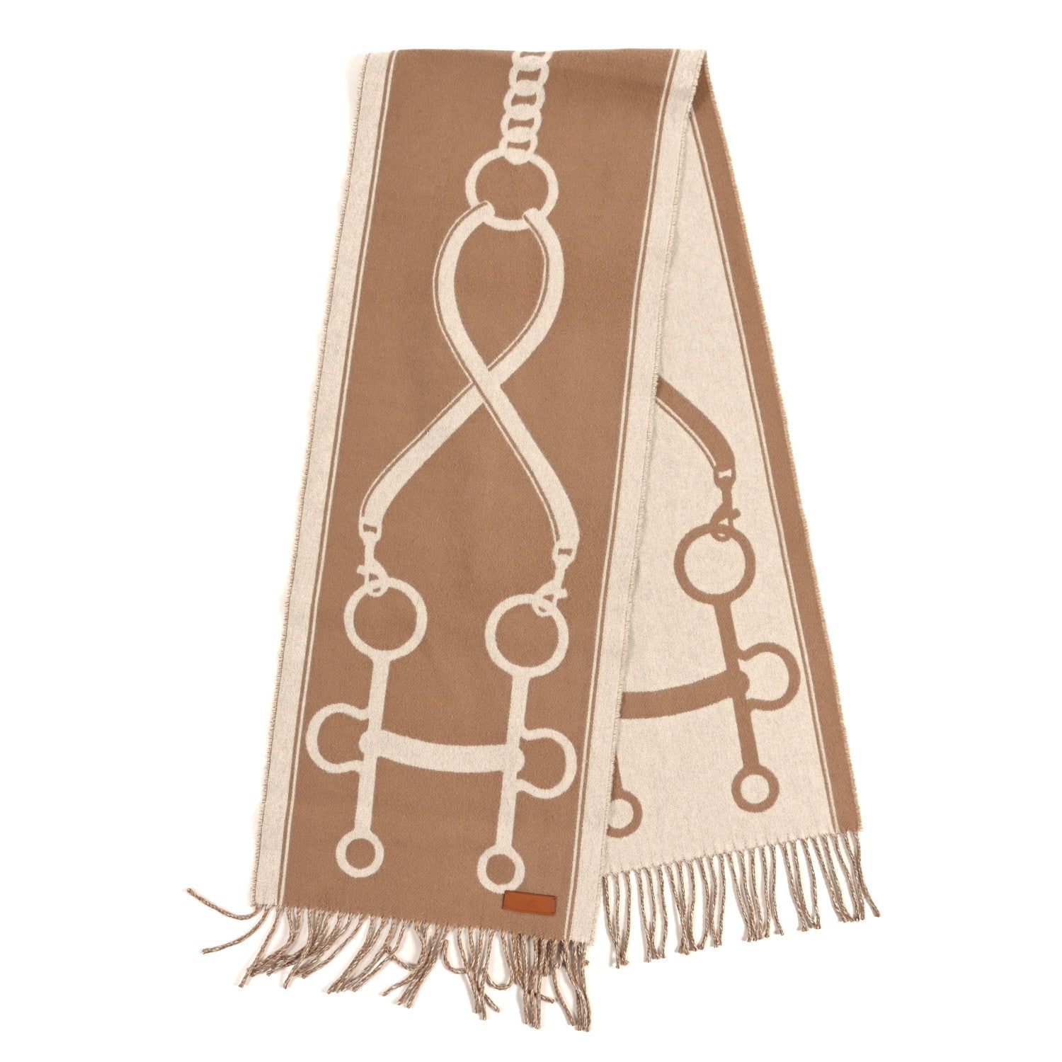 HERMES 86センチ×86センチ ストール Hermes Cashmere Casaque Grand Mors Muffler Camel Ivory 1844482