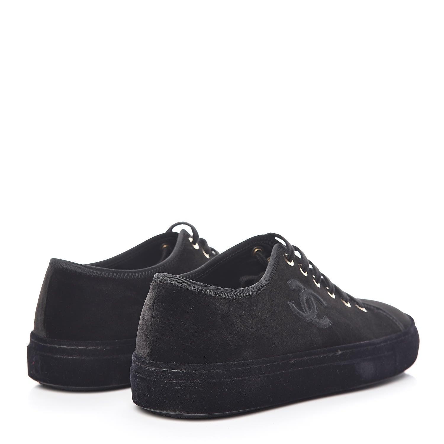 Chanel Velvet Womens CC Sneakers 38 Black 4 of 12