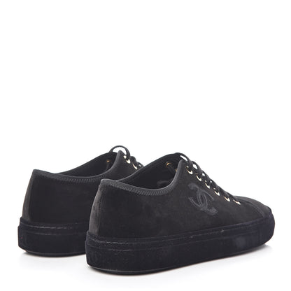 Chanel Velvet Womens CC Sneakers 38 Black 4 of 12