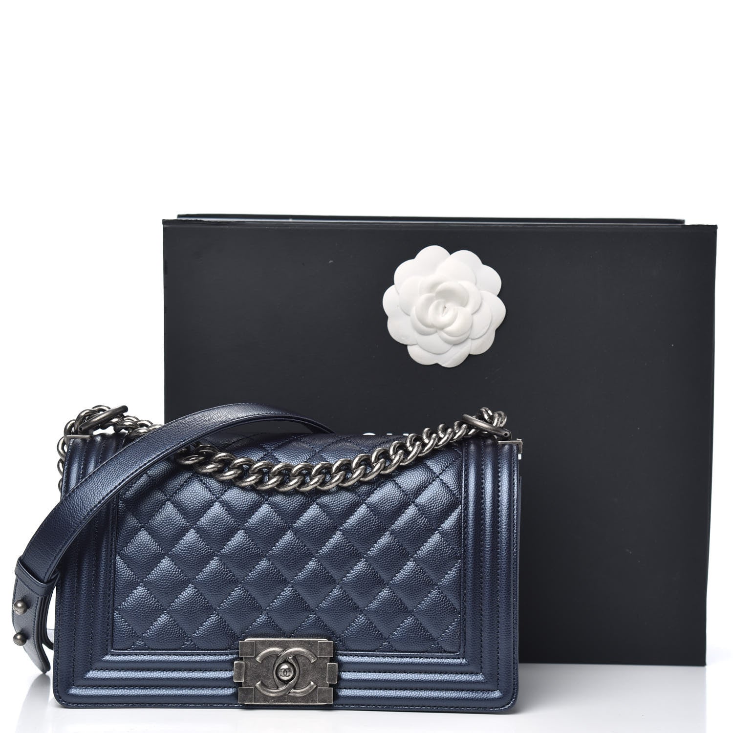 Chanel Metallic Caviar Quilted Medium Boy Flap Navy 11 of 11