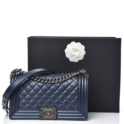 Chanel Metallic Caviar Quilted Medium Boy Flap Navy 11 of 11
