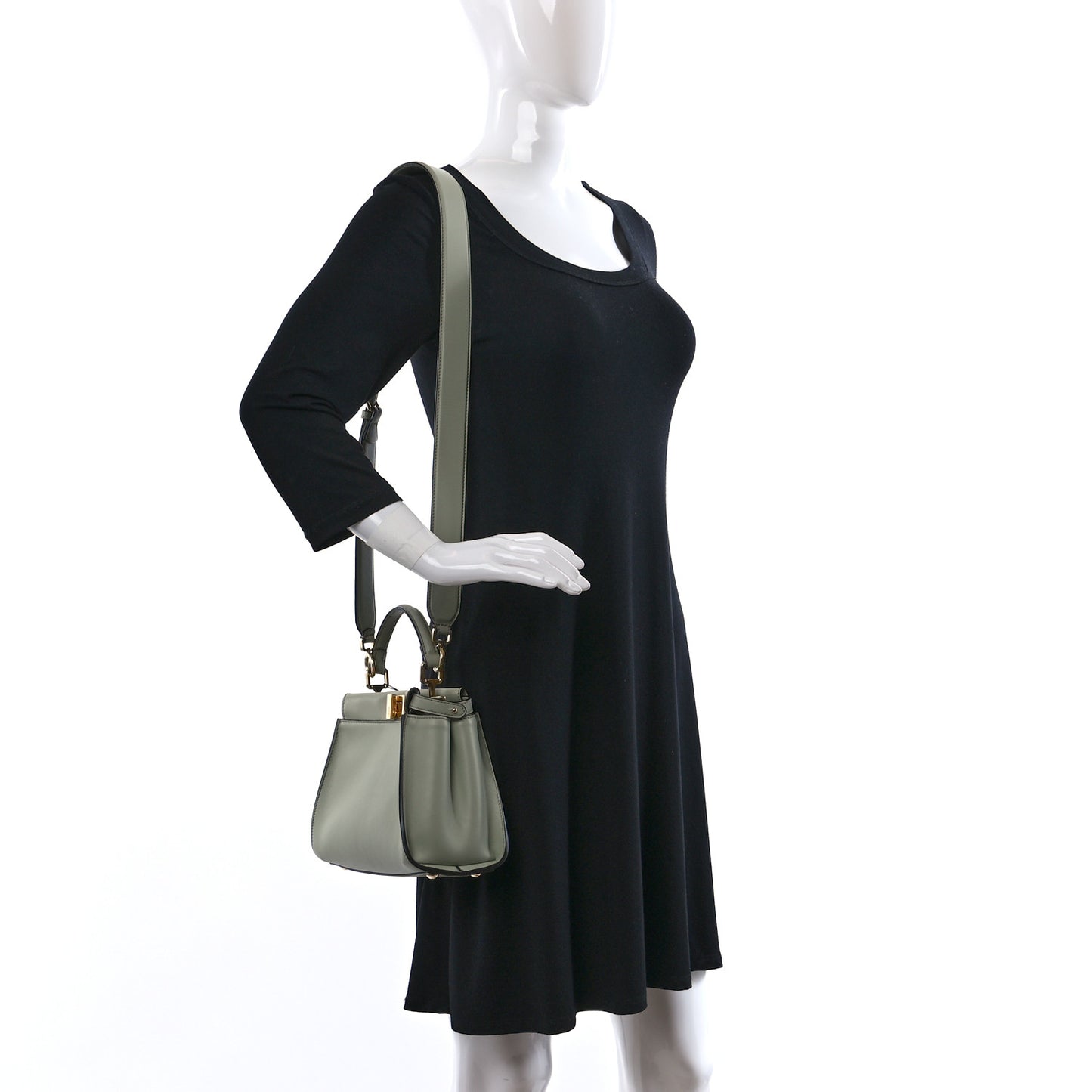 Vitello Seta Canvas FF Embroidered Mini Peekaboo Iconic Satchel Green Tea