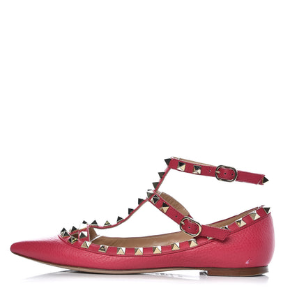 Valentino Garavani Pebble Calfskin Rockstud Cage Ballerina Flats 35.5 Deep Fuxia 1 of 13