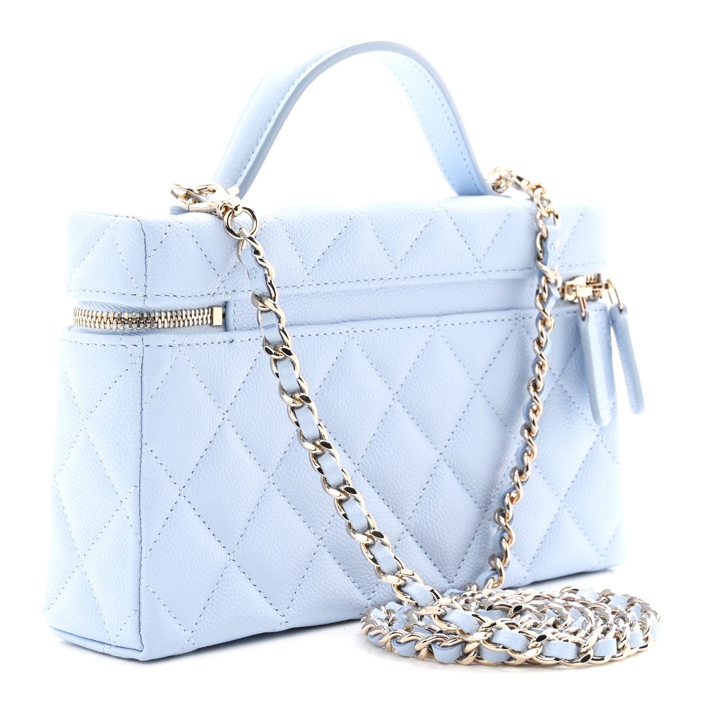 Caviar Quilted Top Handle Slim Vanity With Chain Light Blue