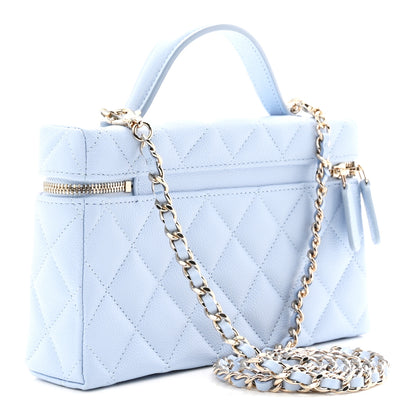 Chanel Caviar Quilted Top Handle Slim Vanity With Chain Light Blue 2 of 10