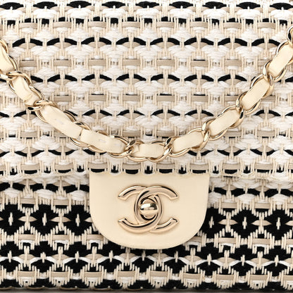 Chanel Cotton Raffia Lambskin Woven Medium Single Flap Beige Beige Black 7 of 10
