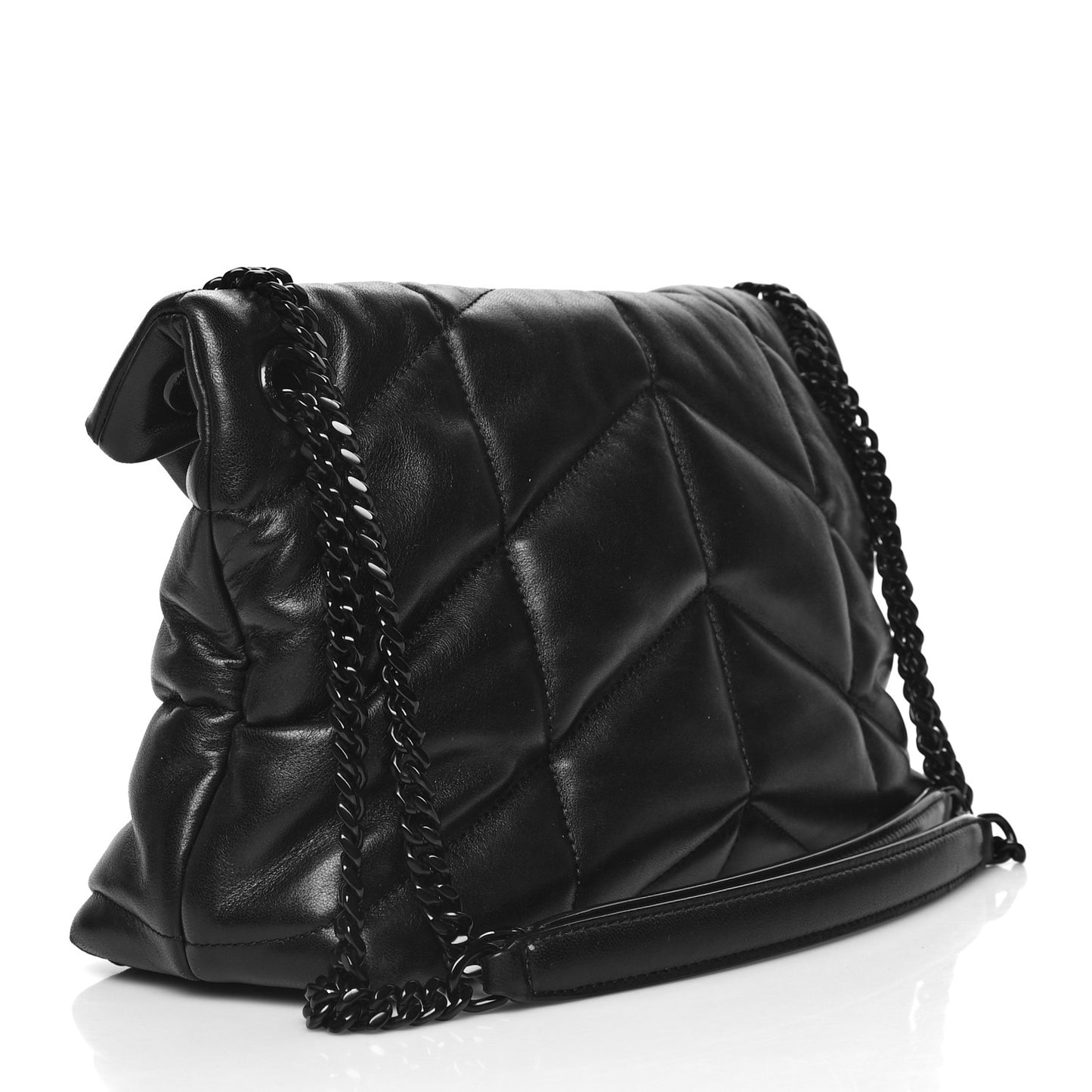 Lambskin Quilted Small Loulou Puffer Monogram Chain Satchel Black