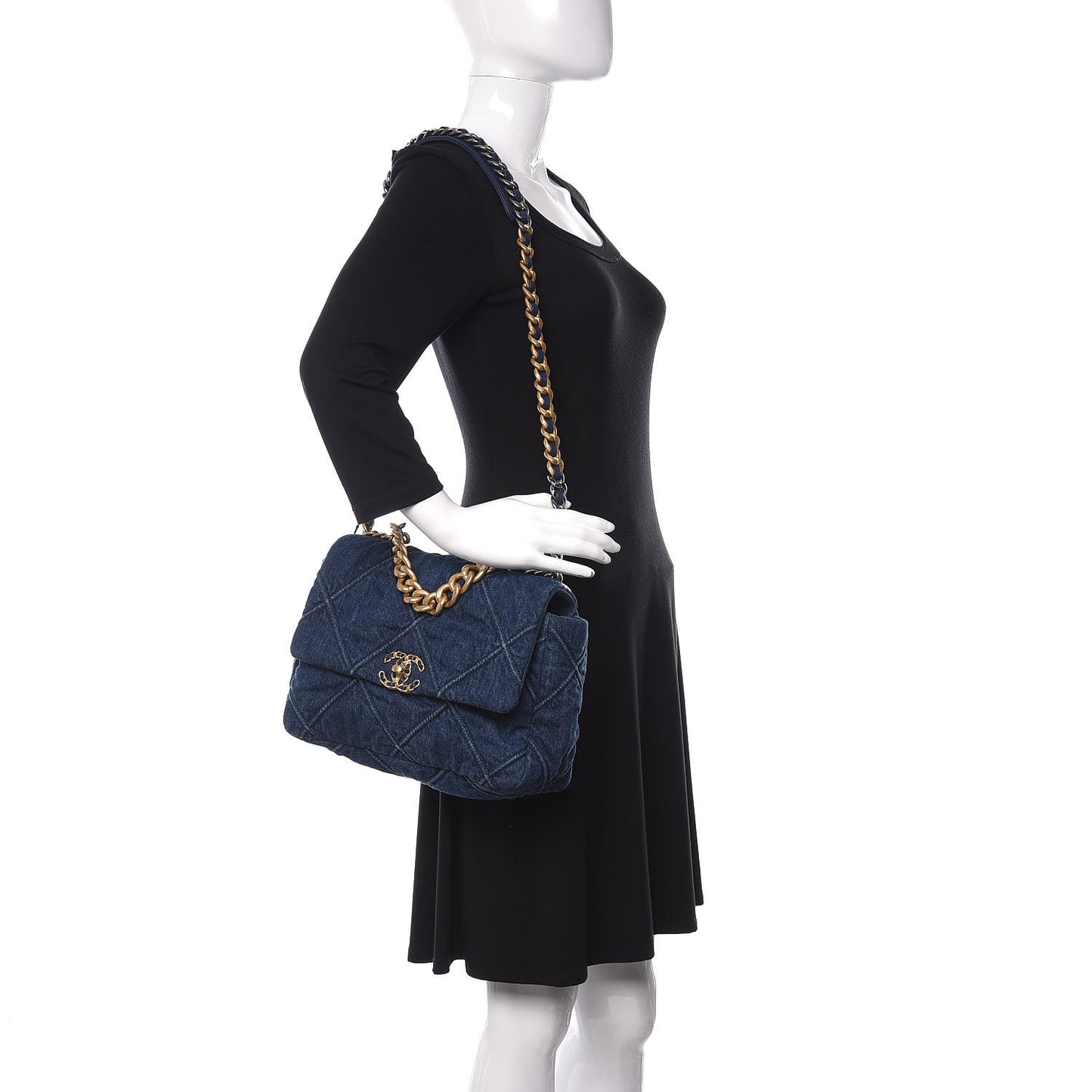 Denim Quilted Large 19 Flap Blue