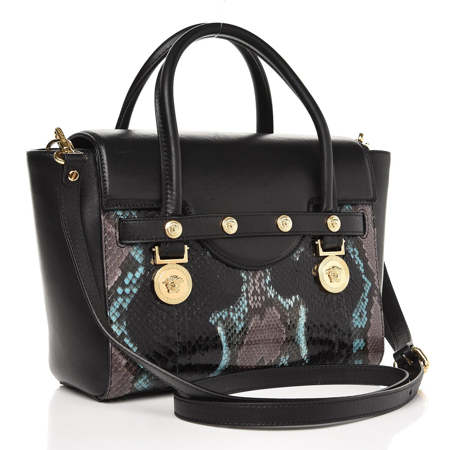 Versace Calfskin Python Small Signature Bag Black 3 of 6