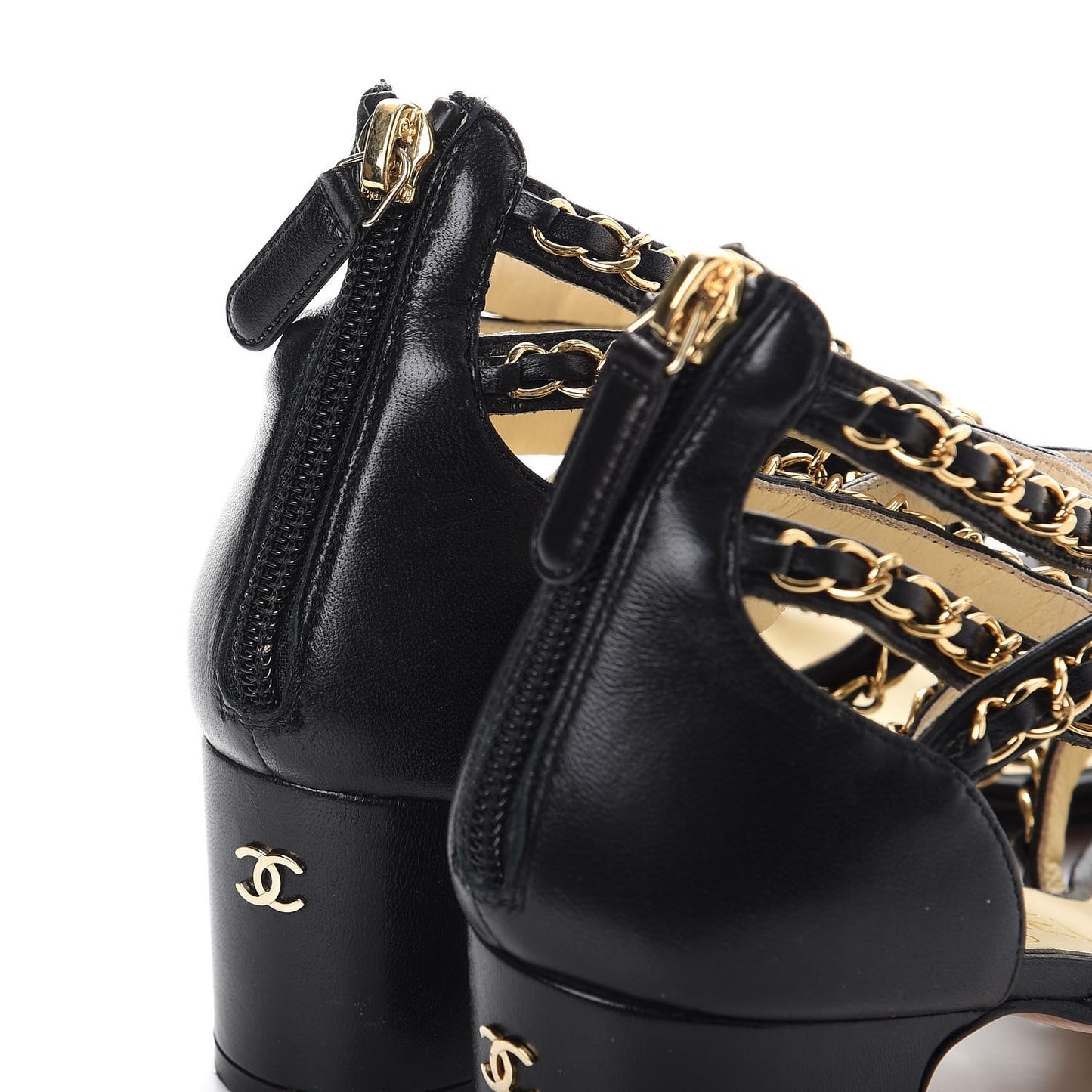 Lambskin CC Chain Sandals 35 Black