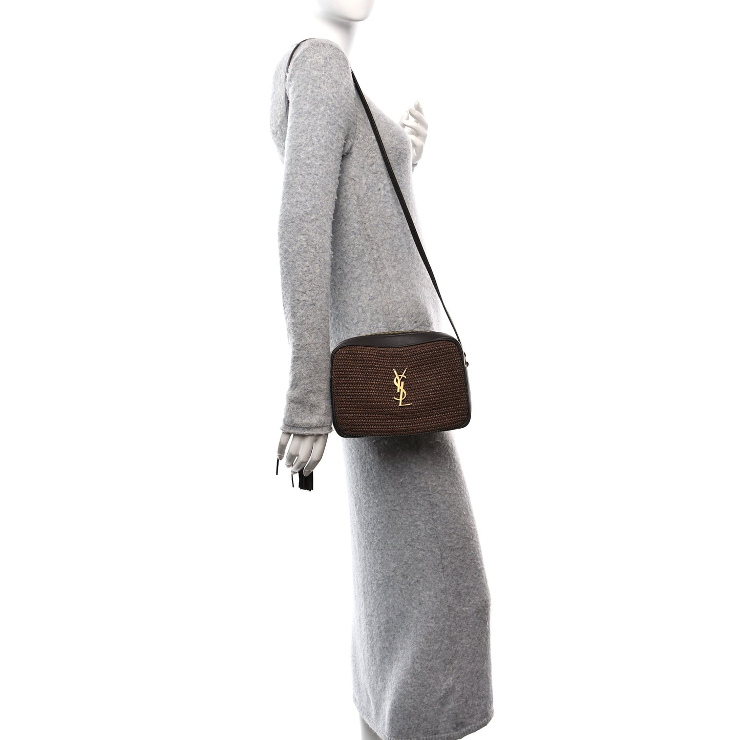Raffia Canvas Monogram Lou Camera Bag Dark Chocolate