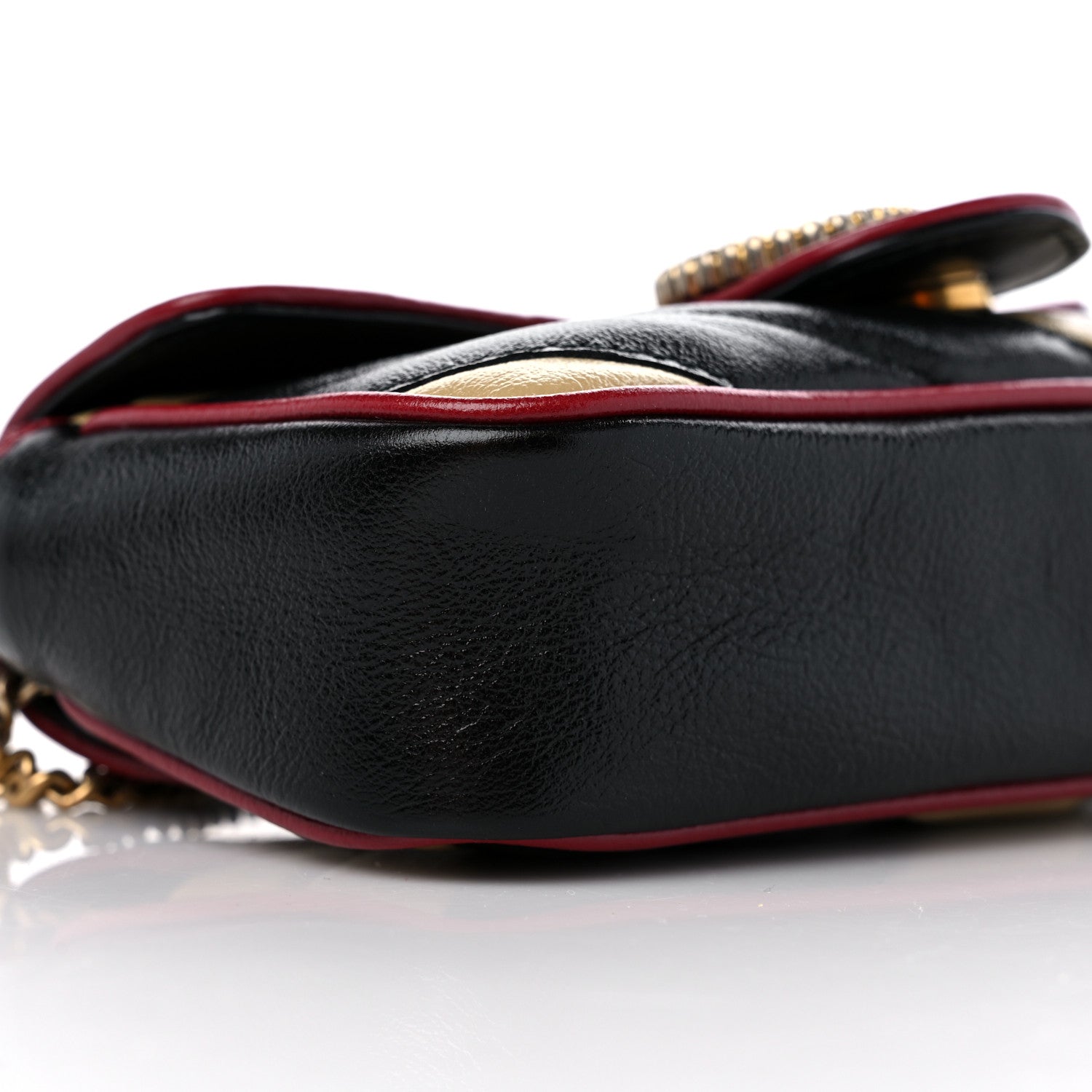 Gucci Vintage Effect Calfskin Matelasse Diagonal Striped Super Mini Torchon GG Marmont Shoulder Bag Black Beige 8 of 9