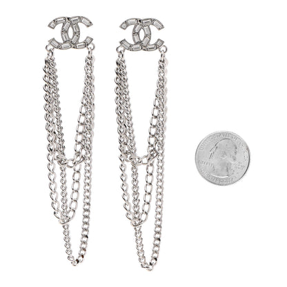 Chanel Crystal Baguette CC Chain Drop Earrings Silver 2 of 4