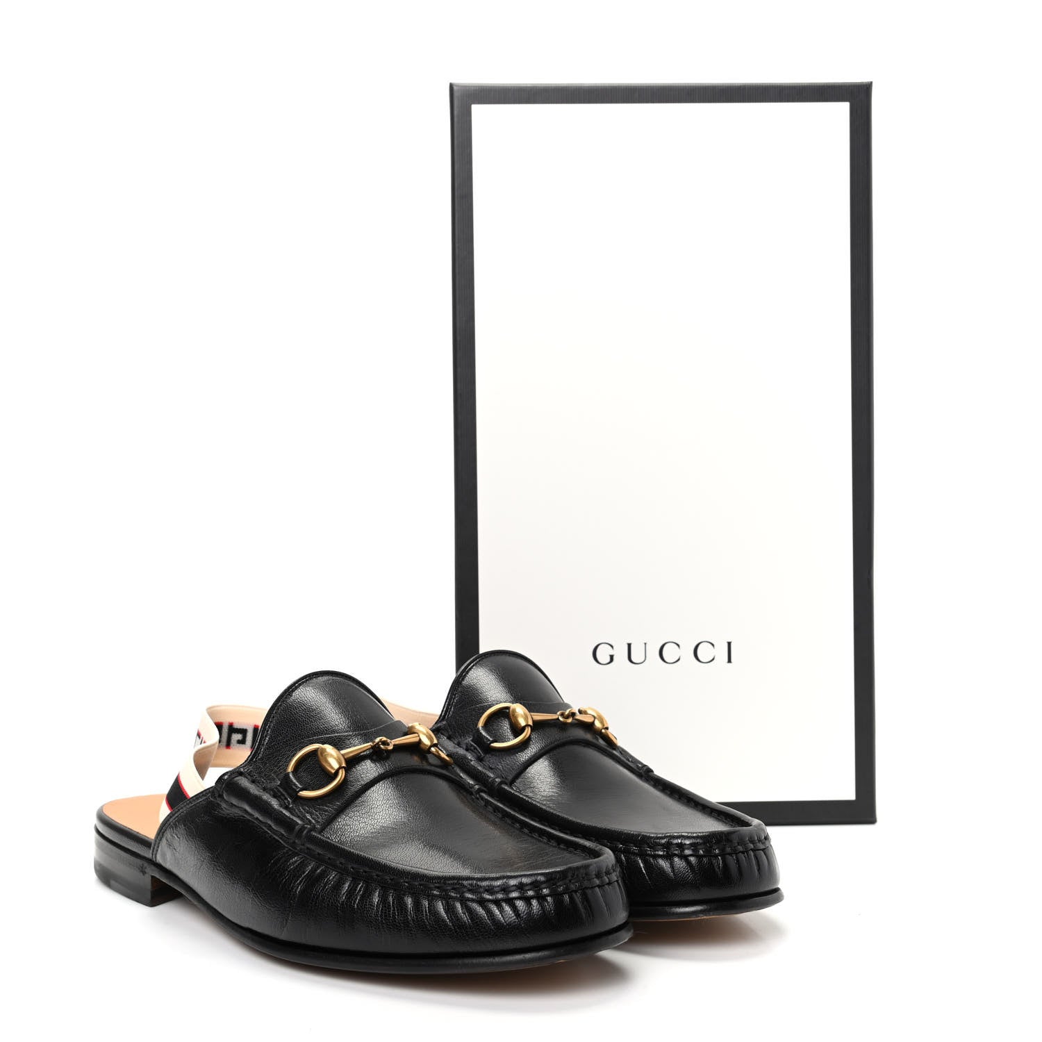 Gucci Goatskin Stripe Mens Horsebit Slingback Slippers 10.5 Black 11 of 11