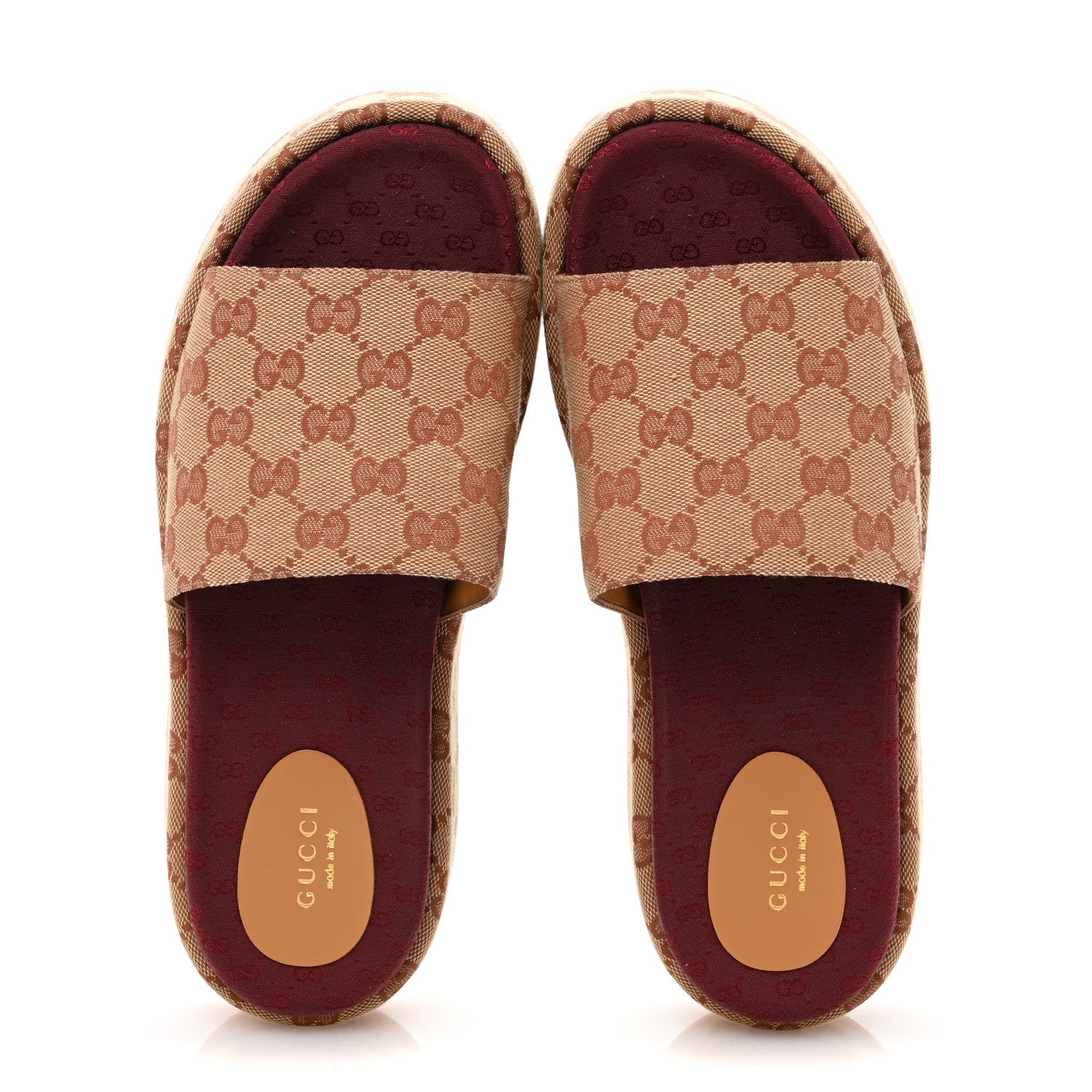 Gucci Canvas GG Monogram Angelina Platform Slide Sandals 40 Beige Ruggine 2 of 10