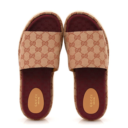 Gucci Canvas GG Monogram Angelina Platform Slide Sandals 40 Beige Ruggine 2 of 10