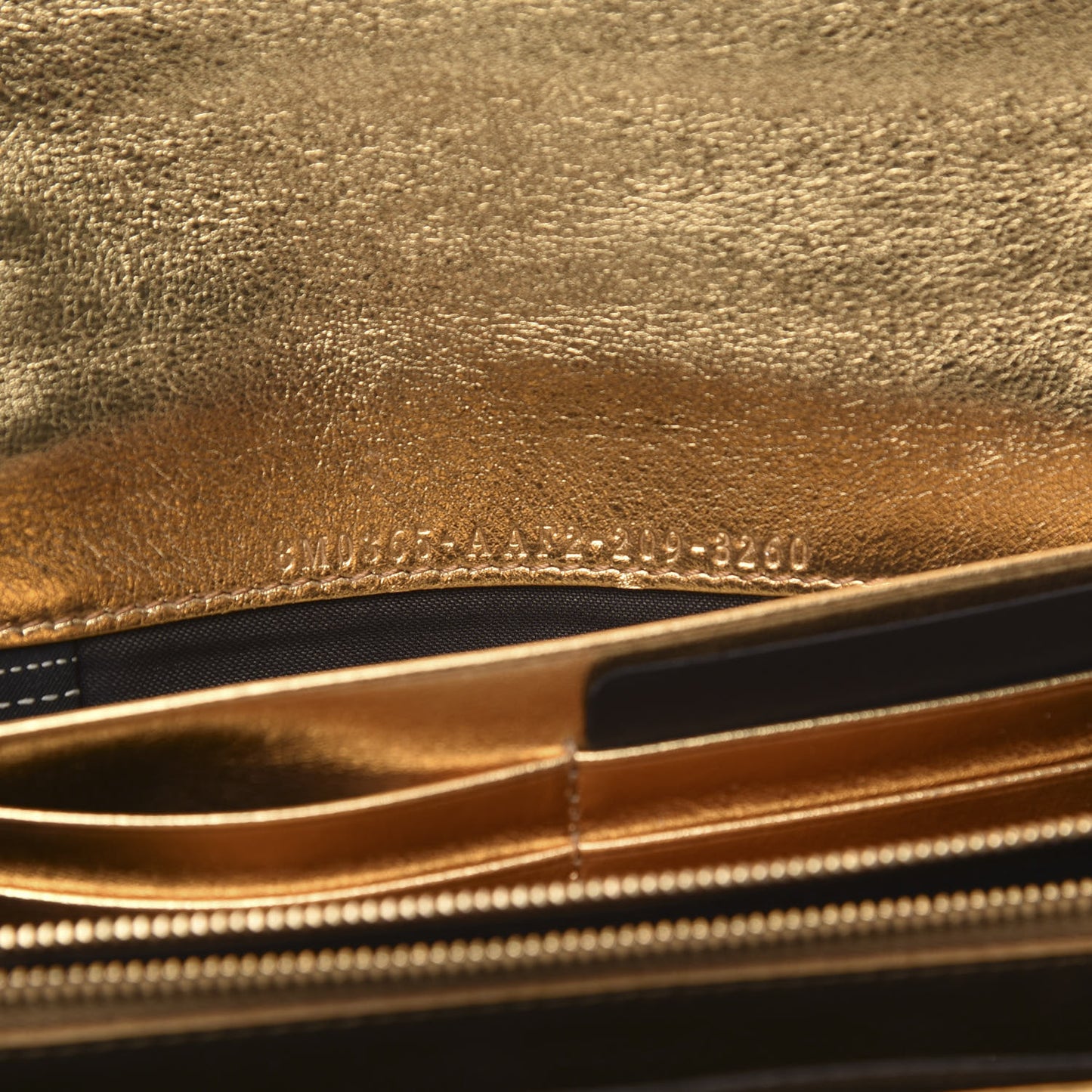 Vitello Catalan Mirror FF 1974 Embossed Continental Wallet on Chain Gold