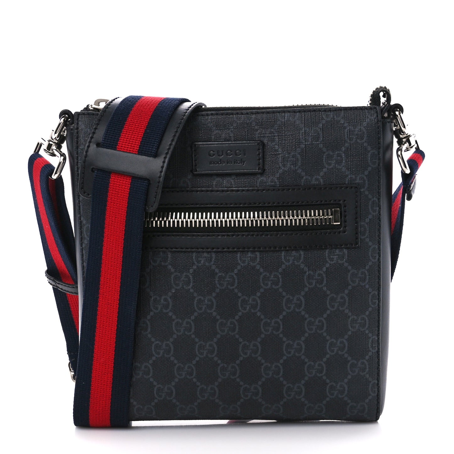 GG Supreme Monogram Web Small Flat Messenger Bag Black Grey