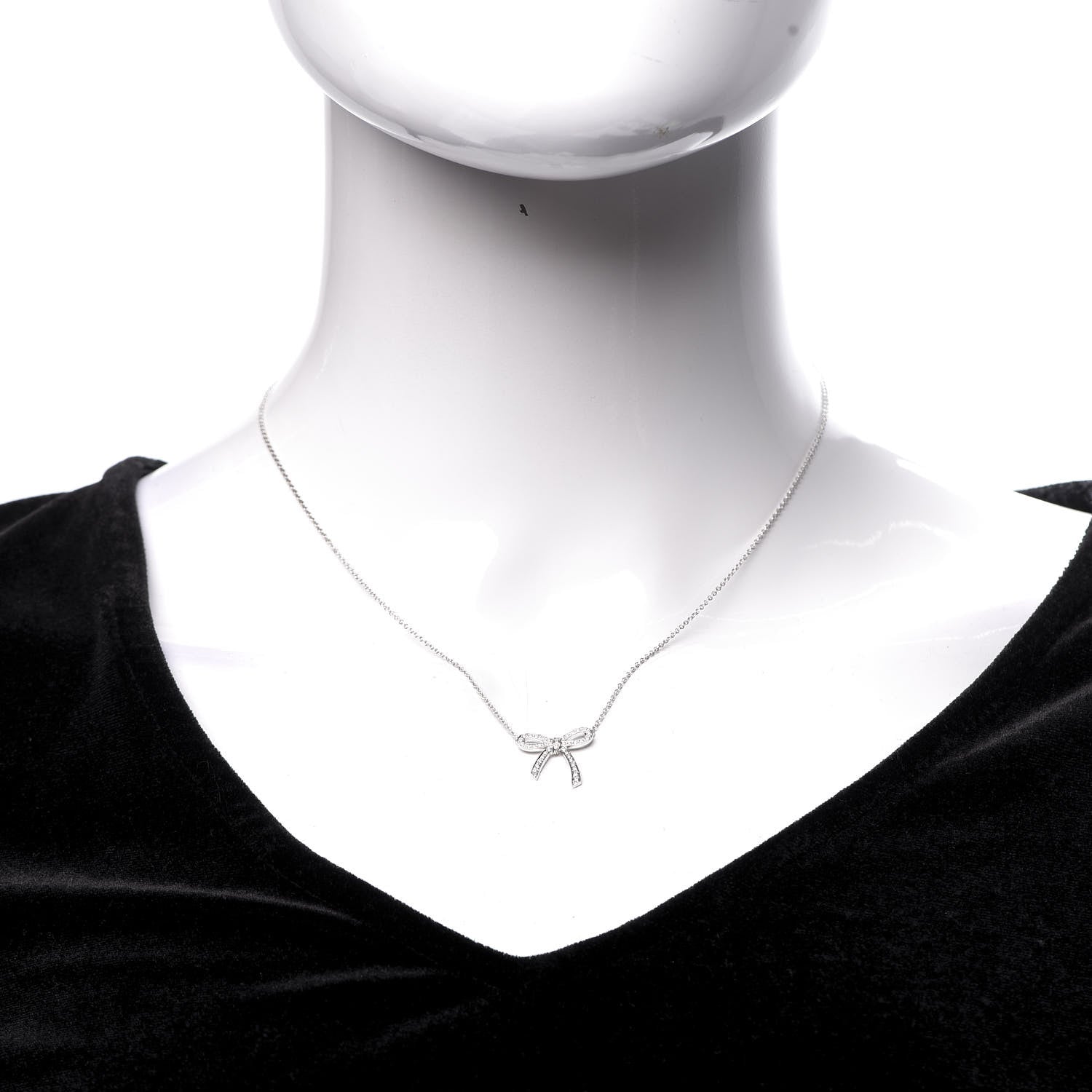 Tiffany Platinum Diamond Mini Bow Pendant Necklace 2 of 7
