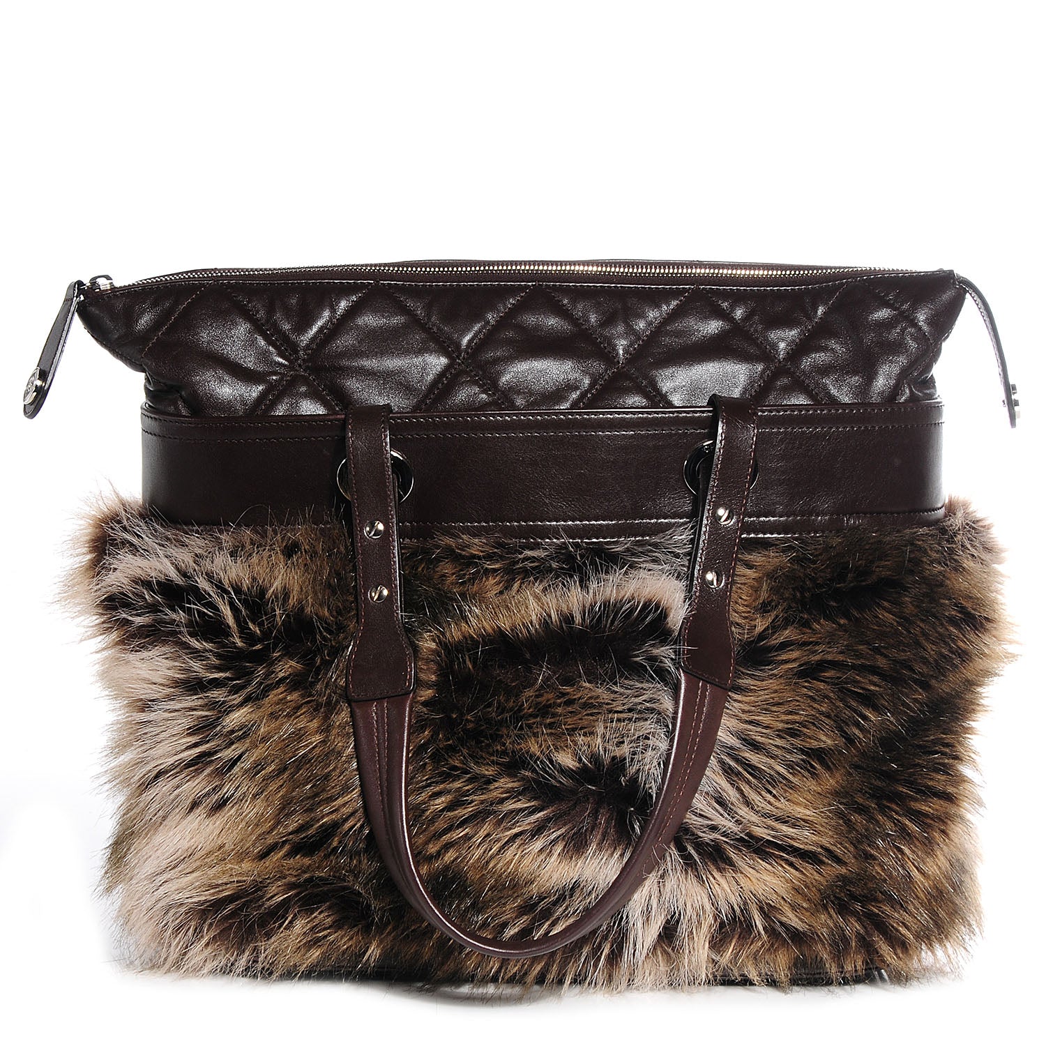 Chanel Quilted Lambskin Fantasy Fur Shopper Tote Brown 1 of 7