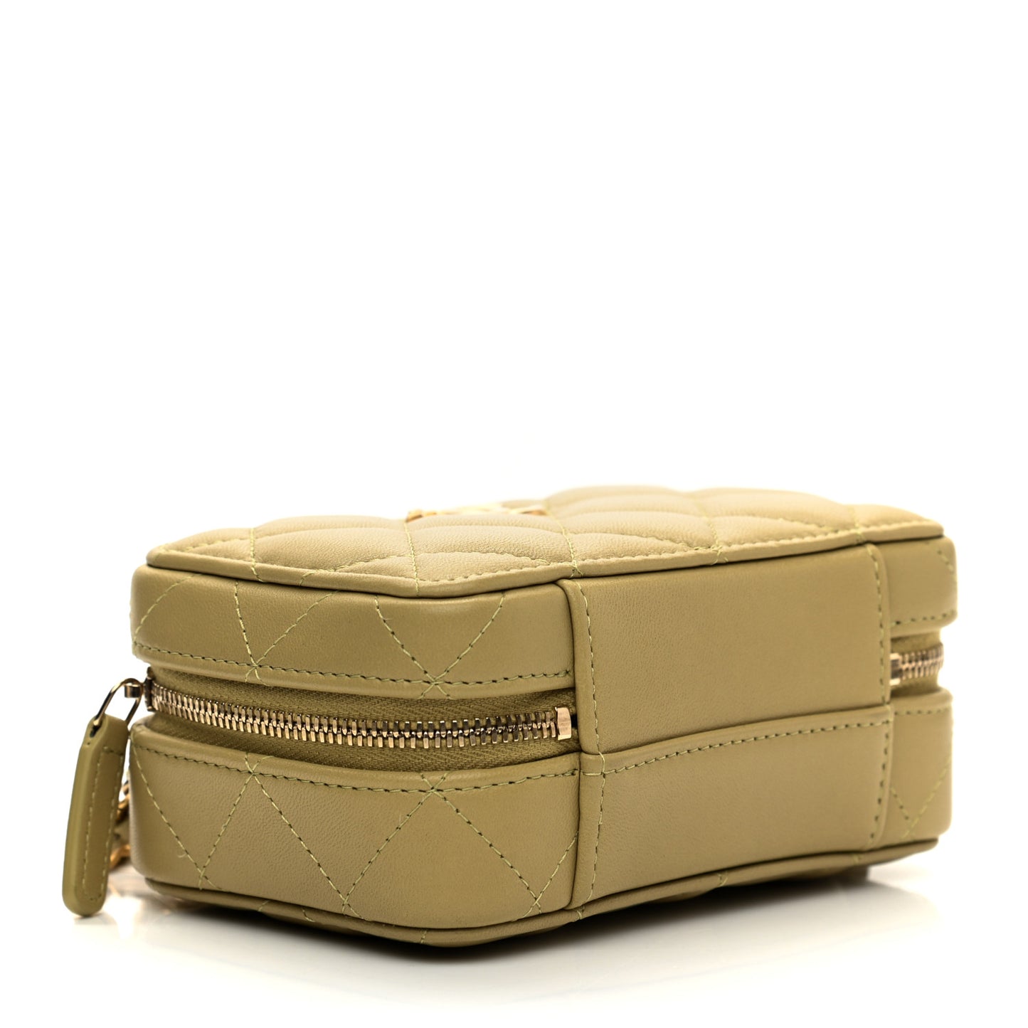 Lambskin Quilted Chain Top Handle Vanity Case Light Green