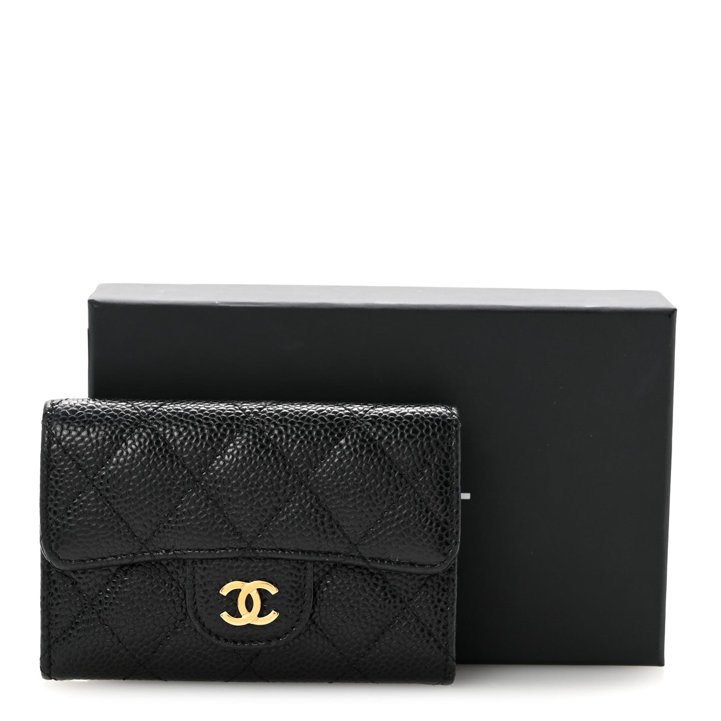 Caviar Quilted Flap Card Holder Black