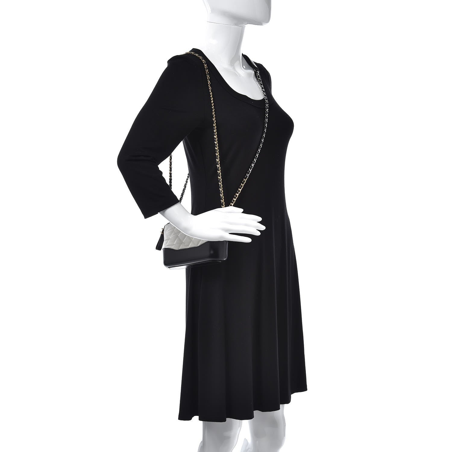 Chanel Aged Calfskin Quilted Small Gabrielle Clutch With Chain White Black 2 of 17