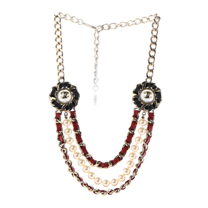 Chanel Pearl Lambskin Chain CC Multi Strand Necklace Gold Black Red 3 of 6